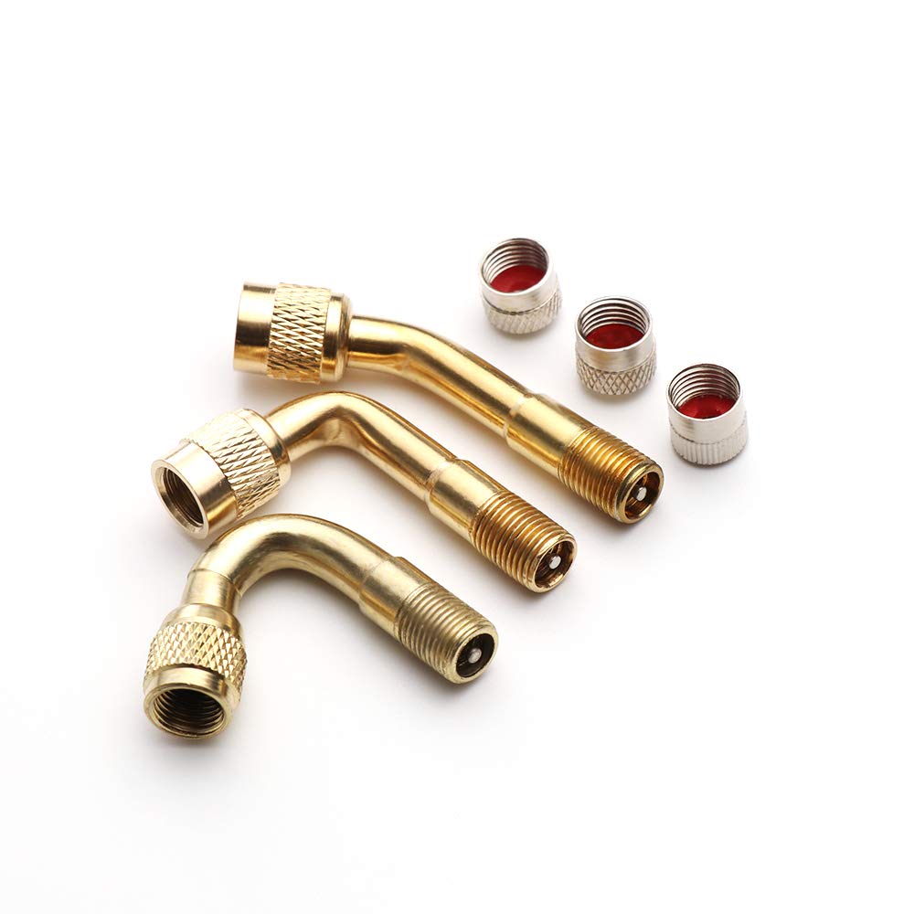YFFSFDC Motorcycle Air Valve 45°+ 90°+ 135° Extension L Shape Air Valve for Motorcycle Air Valve (3 Pack) (Gold)