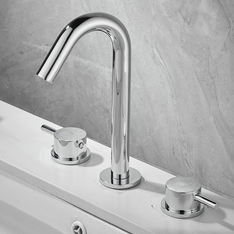 Rubinetto per Lavabo Tuqiu Nero Totalmente in Ottone Cromato Rubinetto per Bagno Rubinetteria per Lavabo Rubinetto a Cascata a 3 Fori Rubinetto dell'Acqua