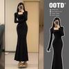 Black Fishtail Bodycon Dress for Women - Sexy, Slim-Fit Stepmother Style for Early Autumn