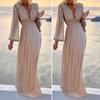 Deep V Neck Long Sleeve Waist Tight High-Waist Floor-Length Evening Dress Shiny Sequins
