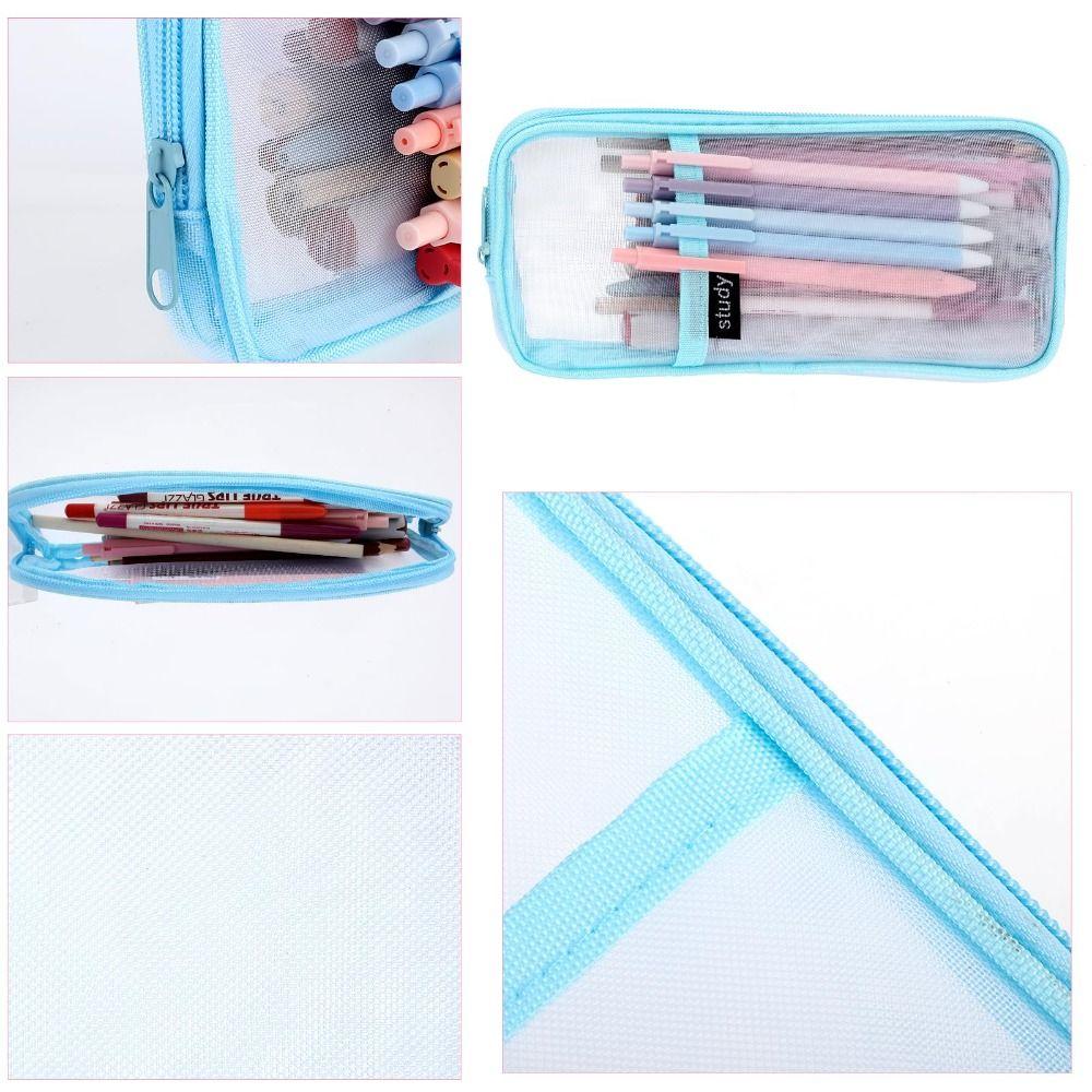 Multi-Purpose Transparent Pencil case Clear Travel Makeup Bag Mesh Pencil Case  School Supplies
