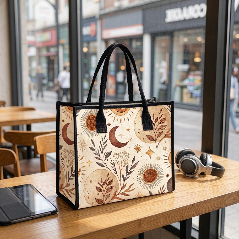 Boho Sun Moon Print Tote Bag for Casual Daily Use