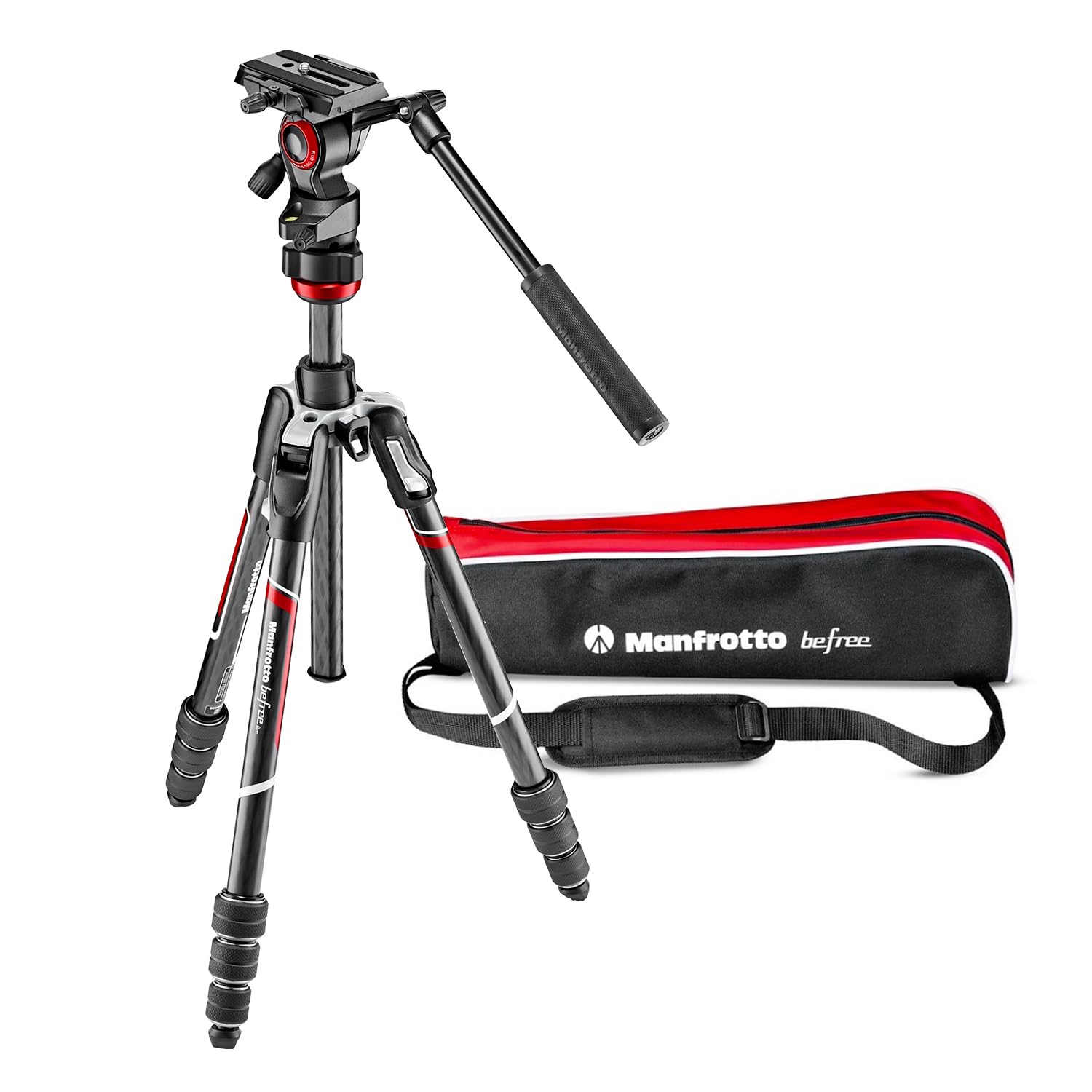 

Відео голова Manfrotto Befree Live з вуглеволокна Тревел Ідеальна для відео Повна висота Мінімальна висота Сумка для перенесення в комплекті Комплект T-штатива, Чорний, чорний