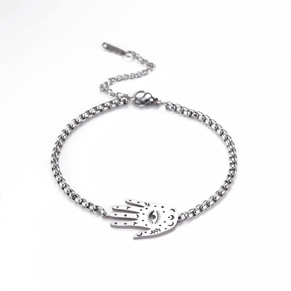 

Hamsa Fatima Hand Charm Bracelet Stainless Steel Amulet Evil Eye Bracelets for Women Men Good Luck Protection Jewelry