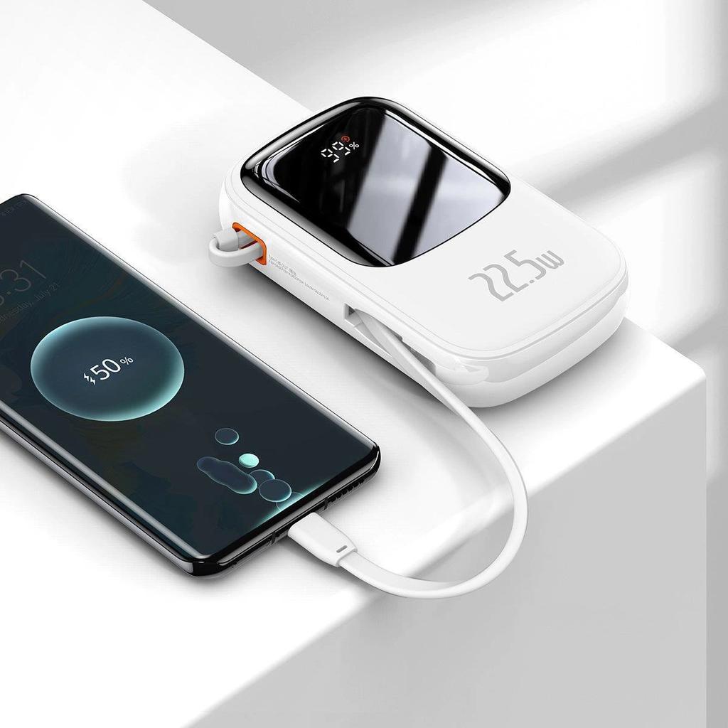 Baseus Qpow Digital Display Powerbank Z Szybkim Ładowaniem 20000Mah 22,5W Qc/Pd/Scp/Fcp Z Wbudowanym Kablem Usb-C Biały