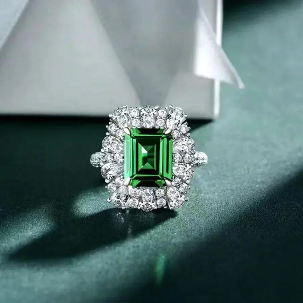 European And American Party New Women'S Ring Green Cube Zirconia Gorgeous Women'S Accessories Anniversary