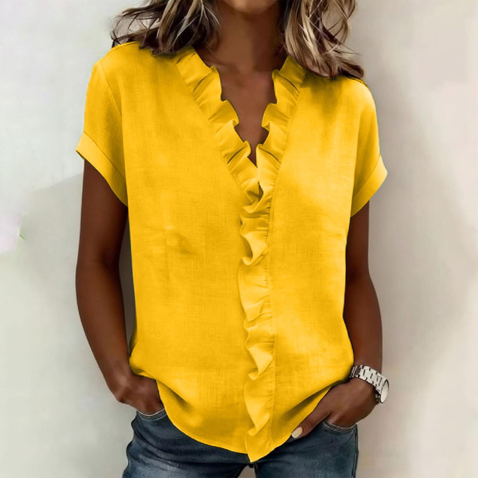 

Women s Elegant And Stylish Short-sleeved Top With Lace Collar XL жовтий