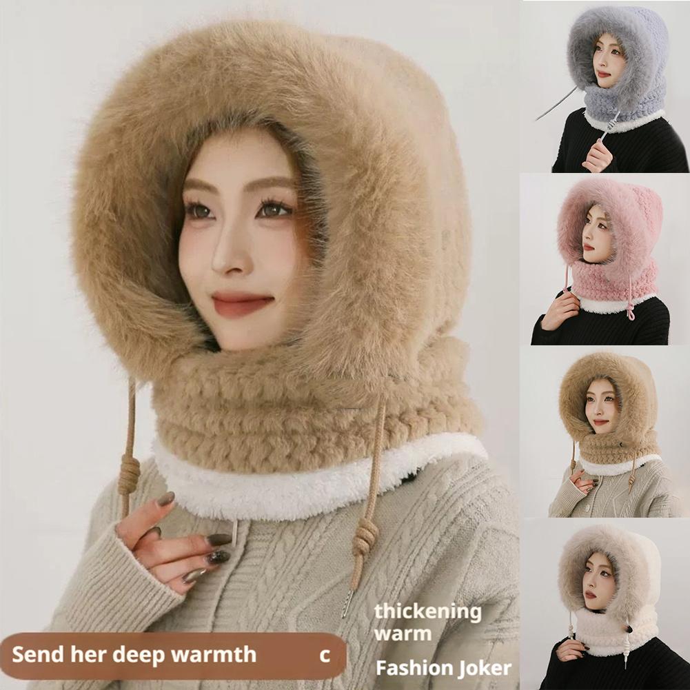 Muffole Ispessite per Ciclismo con Cappello Intrecciato in Peluche, Cappuccio Antivento per Ciclismo, Protezione Auricolare Calda Ispessita Maschera Antifreddo Invernale