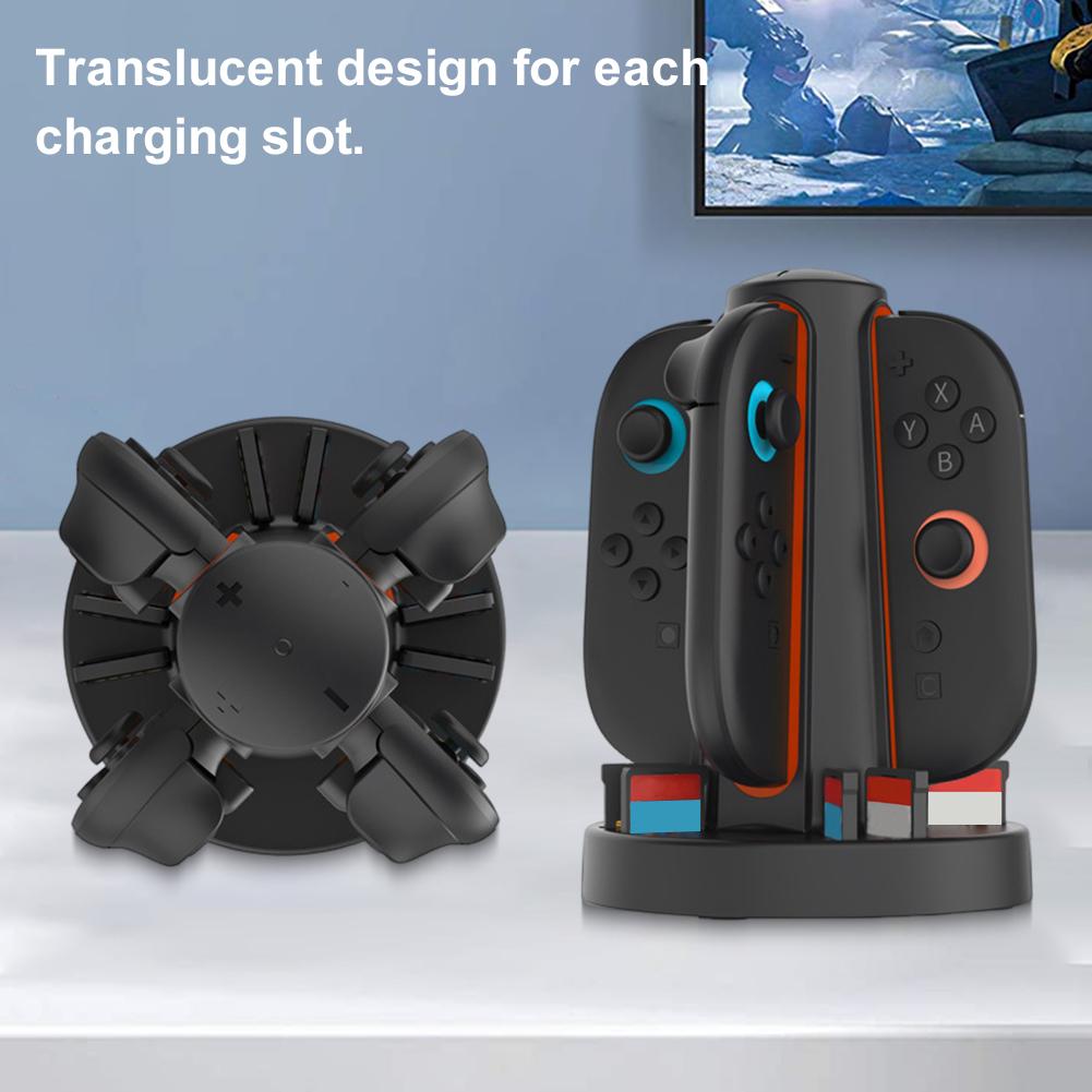 Magnetic Controller Charging Dock for Nintendo Switch 2 LED Controller Charger USB Charging Stand Station with Storage Card Slot