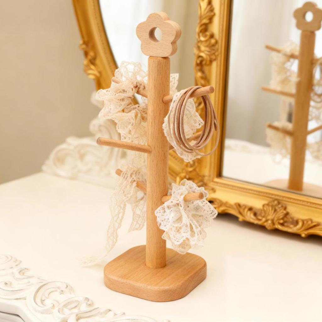 Supporto Espositore per Elastici per Capelli in Legno a 6 Ganci Scrivania Legno Porta Accessori per Capelli Scaffale portaoggetti