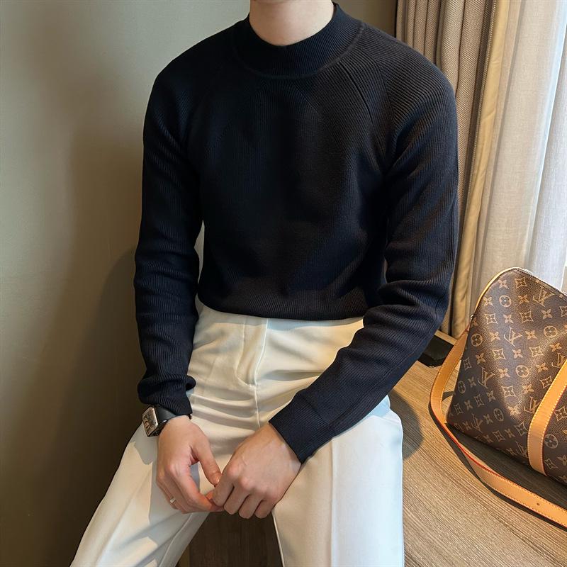 Irregular Tassel Solid Color Half Turtleneck Men's Sweater - Slim Fit, Warm, Trendy Style for Autumn and Winter