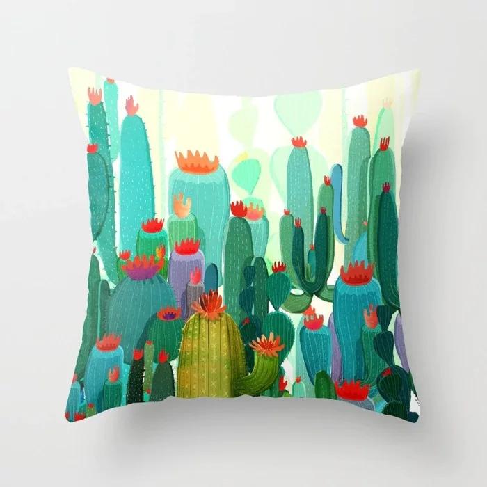 Nordic Style Tropical Plant Cactus Pattern Cushion Cover Sofa Car Office Pillowcase Home Decor