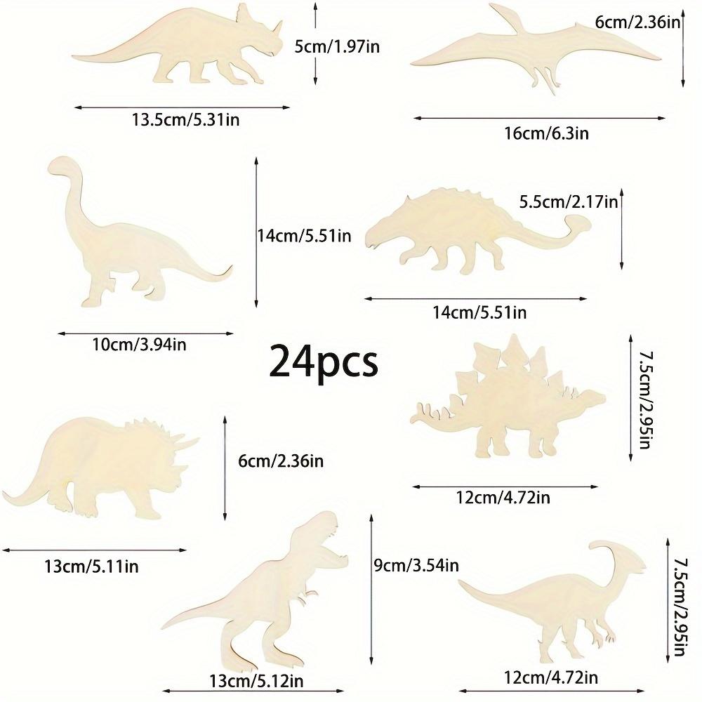 24pcs Dinosaur Wooden Cutouts Set - Paintable & Stainable Tyrannosaurus, Triceratops, Stegosaurus Shapes for DIY Crafts and Home Decor