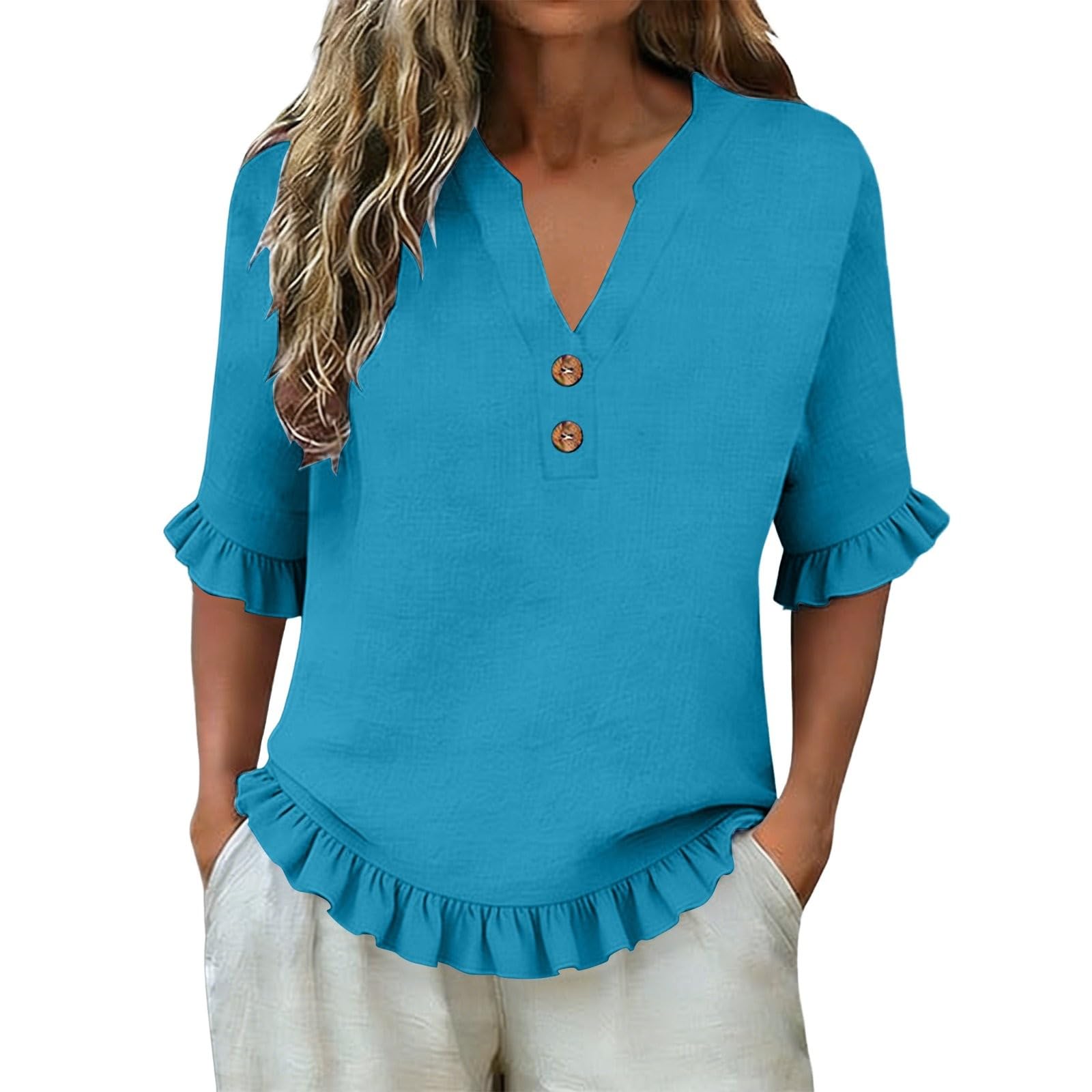 

Women s casual short-sleeved blouse XL синій