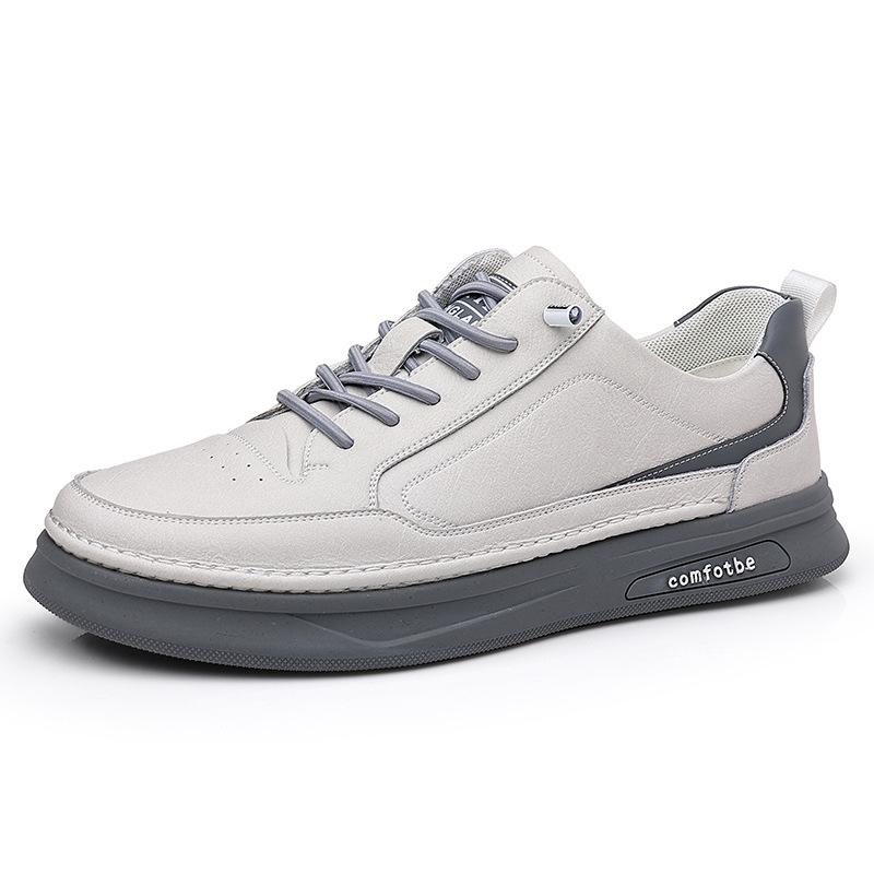 New Men's Casual Leather Shoes Versatile Sports Trendy Shoes Men's Platform White Shoes High-end Leather Board Shoes