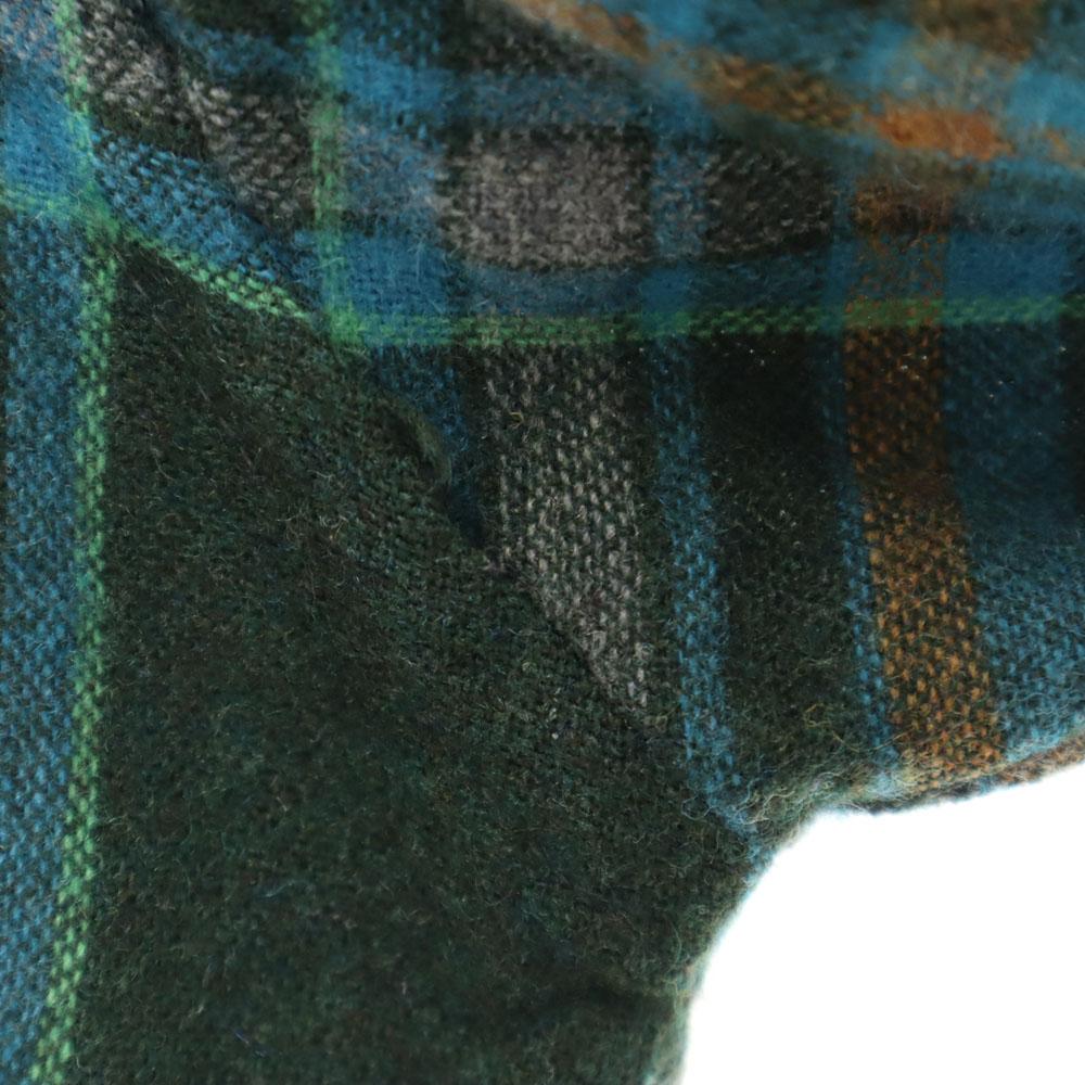 VINTAGE 70s wool blend Check Pattern Long sleeve Open collar shirt Men's Used