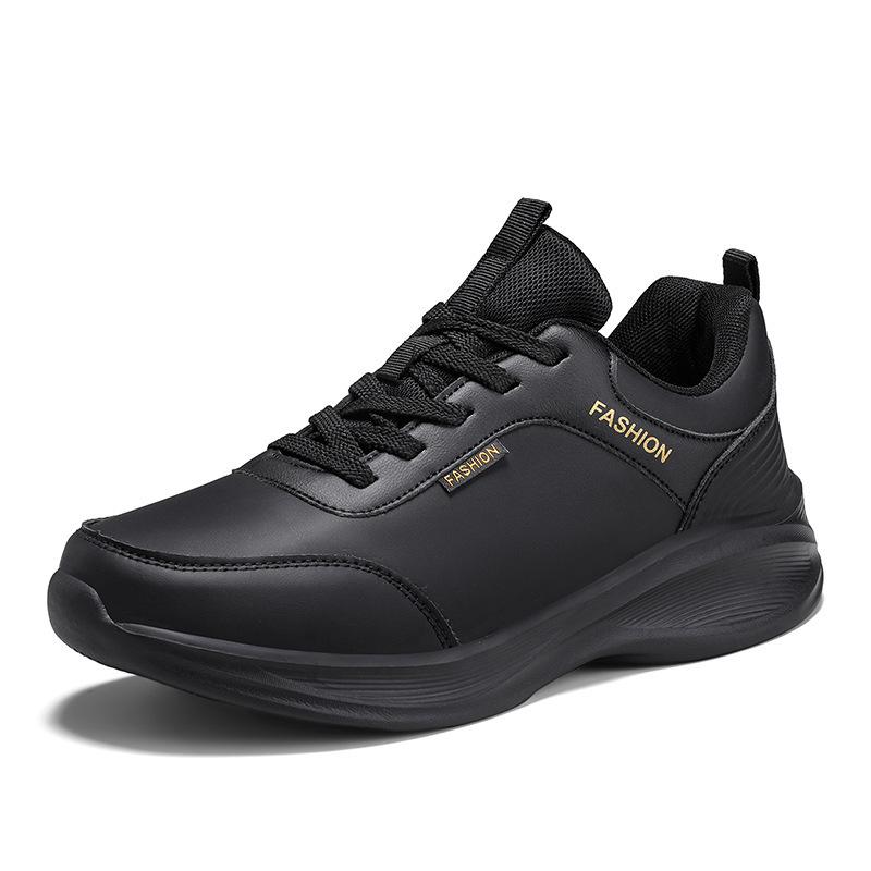 Sneakers shoes black large size leather casual shoes lightweight soft-soled shoes thick-soled non-slip and wear-resistant running shoes