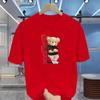 Men's Summer 100% Cotton Fashionable Casual Loose Large Size Letter Bear Printed Sports Round Neck Short Sleeve T-shirt Top
