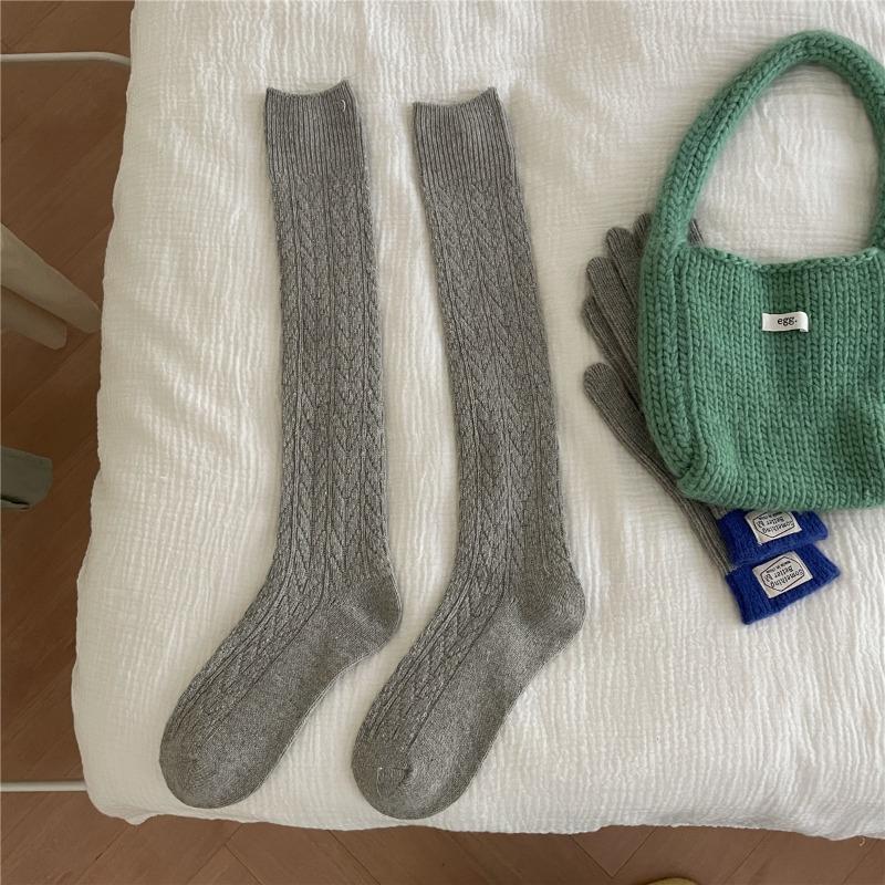 

Женские осенне-зимние утолщенные винтажные шерстяные носки до икры с ворсом в виде колосьев пшеницы 1 pair бежевый/серый