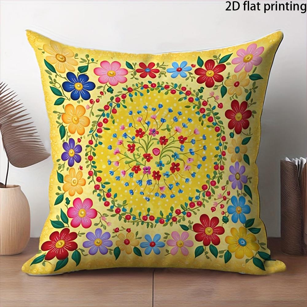 D FlatPC Yellow Gray Floral Pillow Cover Decorative cushion cover living room bedroom various types of rooms
