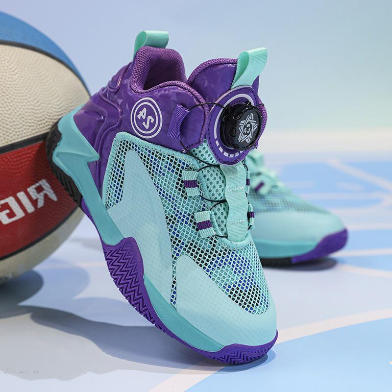 2025 New Autumn Boys' Basketball Shoes: Breathable Mesh, Rotating Buckle, Ideal for Students and Running.