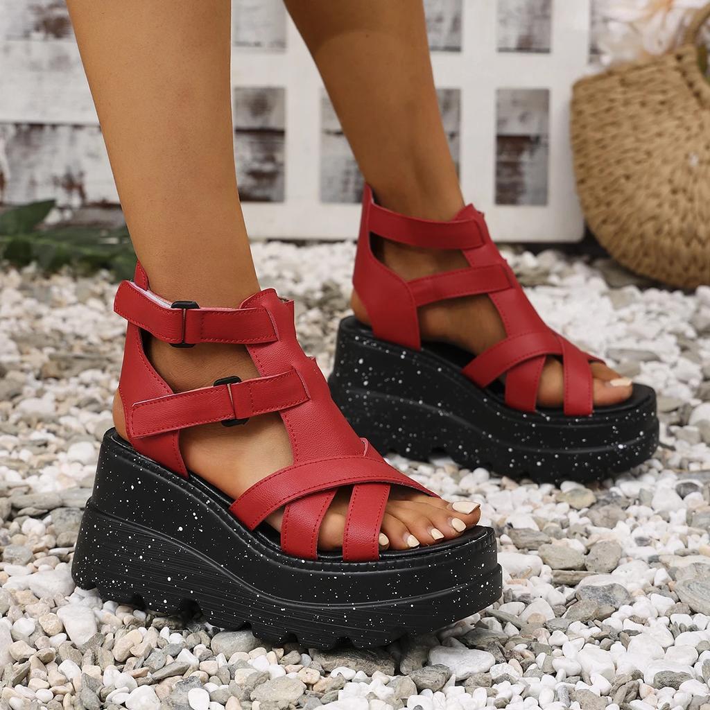 Women Sandals Summer Leather Platform Female Sandals Gladiator High Heels Sandals Women Chunky Outdoor Wedges Woman Shoe