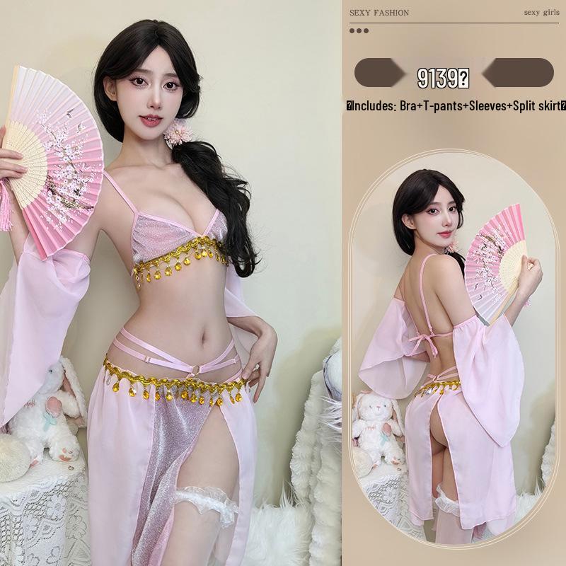 Exotic Princess Lace-up Nightdress: Sexy Open Chest Lingerie for Dancers