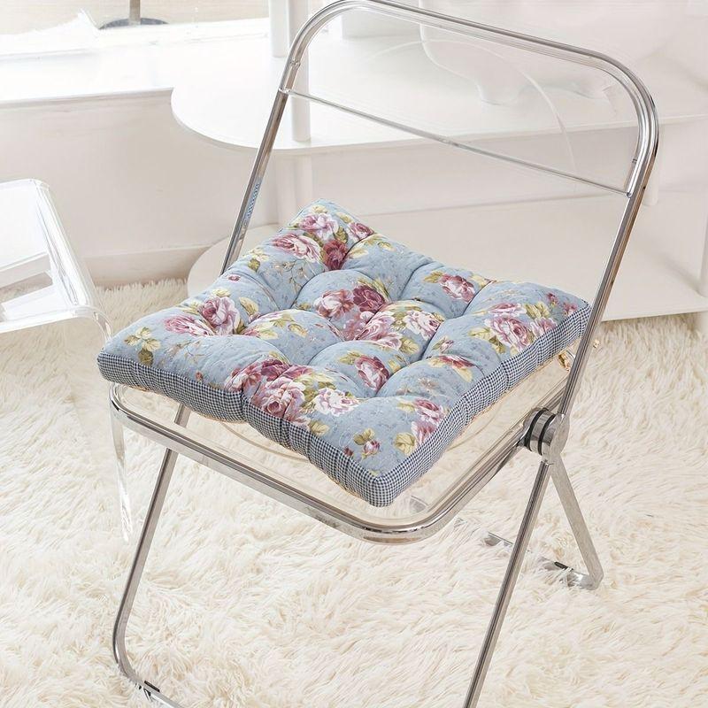 

Pastoral Fabric Climbing Pad Cushion Cotton Tatami Cushion Balcony Bay Window Mat Solid Wood Sofa Cushion Chair Cushion Sky Blue Rose 38cm long, 38cm wide and 6.5cm thick