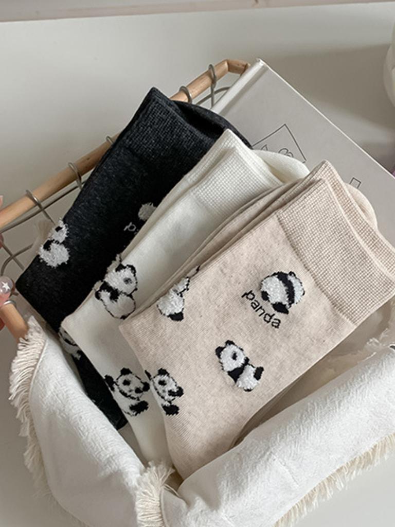 5 Pairs Ladies Cute Cartoon Panda Socks Comfortable Breathable Mid Calf Fun Fashion Stockings for Women
