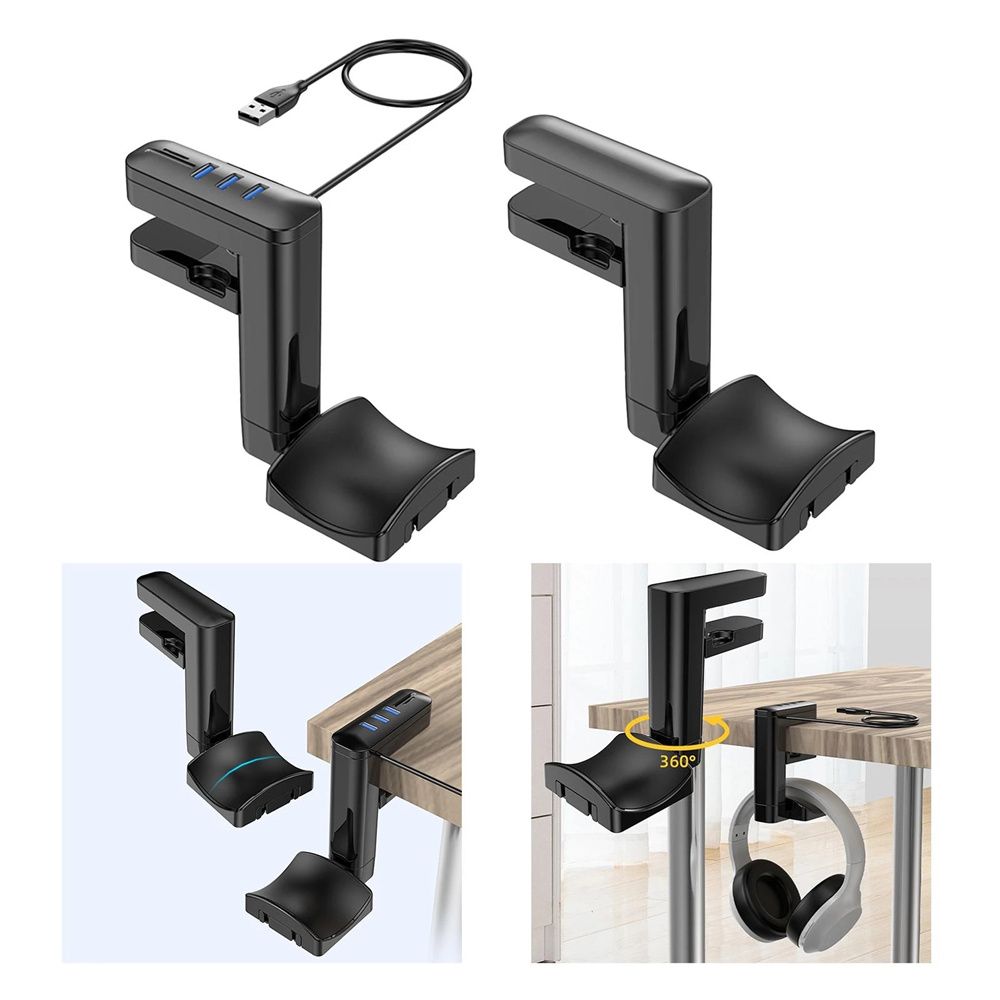 

Headset Display 2 In 1 Headphone Bracket Headset Stand Under Desk Hook USB HUB Earphones Hanger TYPE C