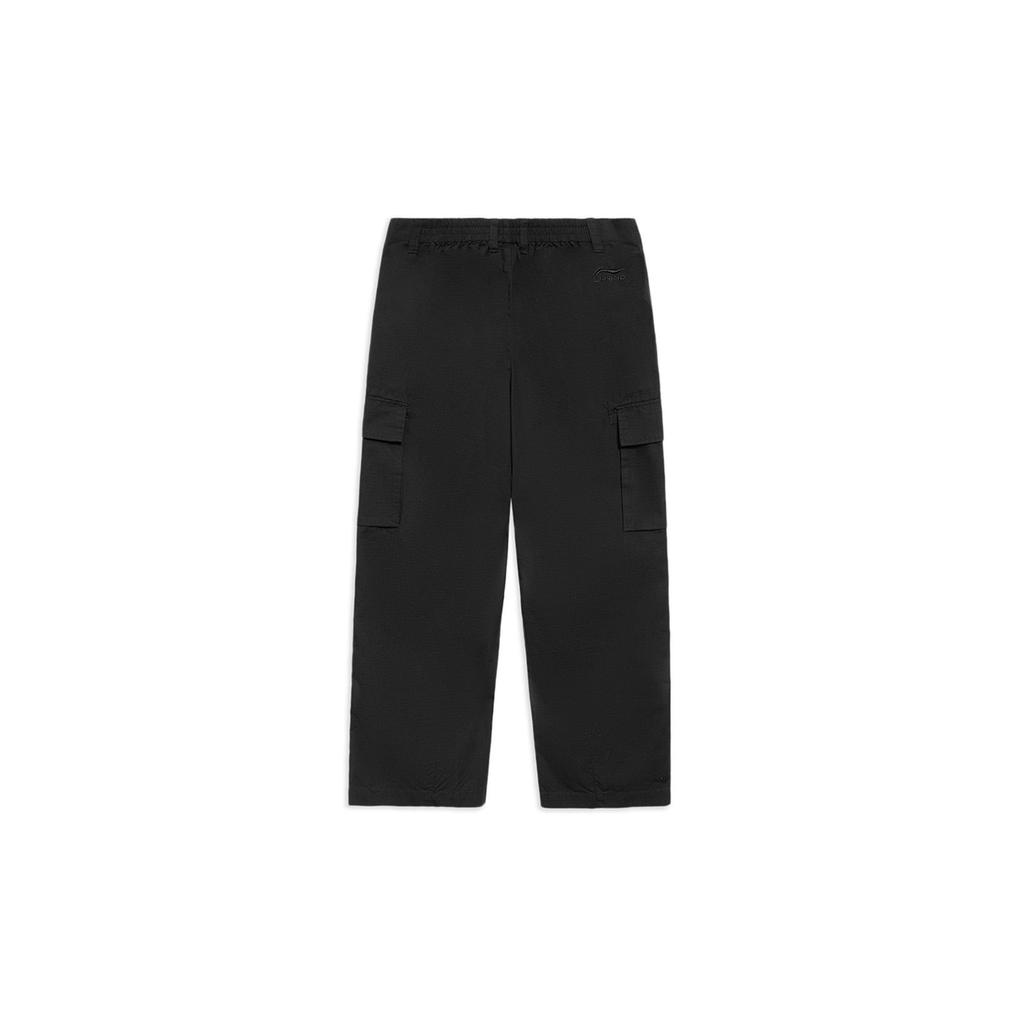 Li-Ning Sports Fashion Series Solid Color Multi-Pocket Straight Casual Pants Men Bottoms Black AKXS407-1