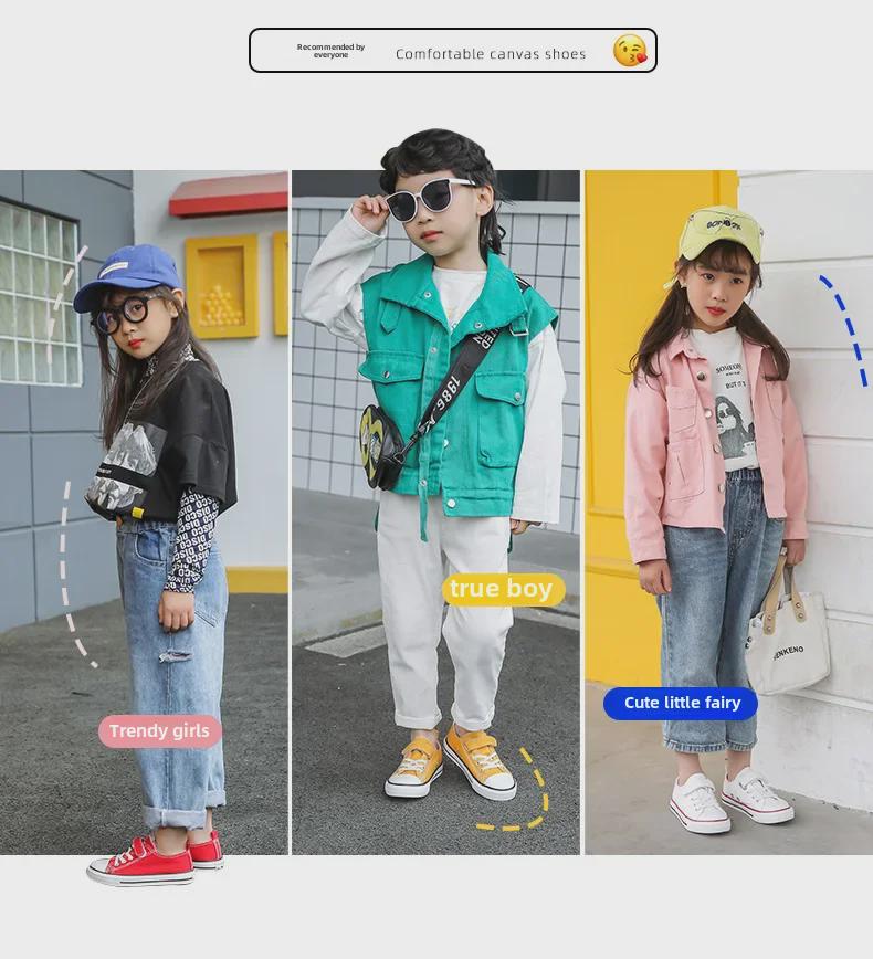 2023 Weiße Canvas-Klettschuhe für Jungen und Mädchen – Trendy Student Board Sneakers