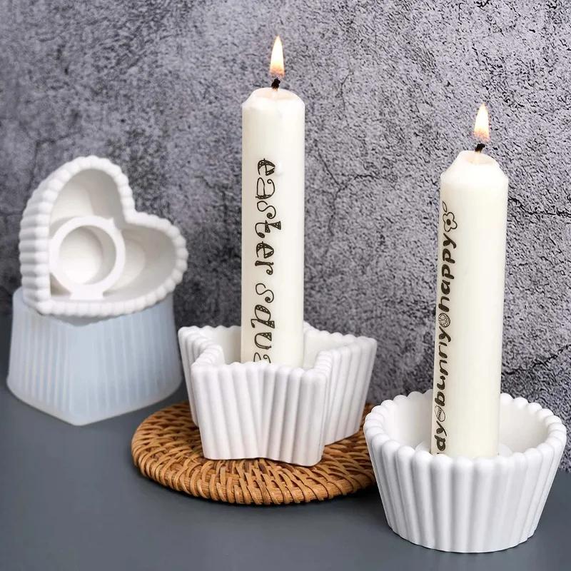 Top Quality DIY Concrete Stripe Silicone Candlestick Mold round Heart Star Shape Resin Craft Casting Molds for Home Decor Candle
