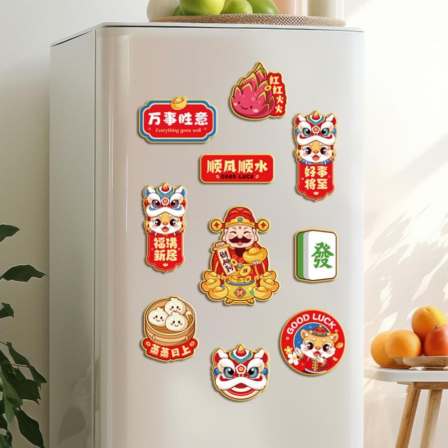 6pcs/pack 2025 Year of the Snake Spring Festival Refrigerator Magnetic Sticker Chinese New Year Furniture Sticker Blessing Gift