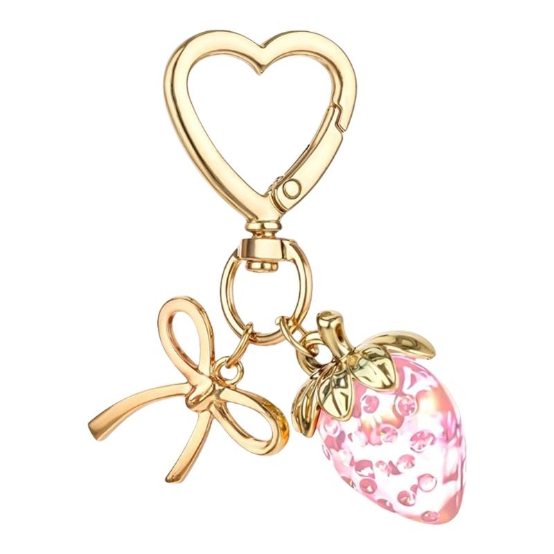 

Lightweight and Portable Strawberry Bowknot Keychain Pendant Crafted from High Quality Alloy for Everyday Use розовый