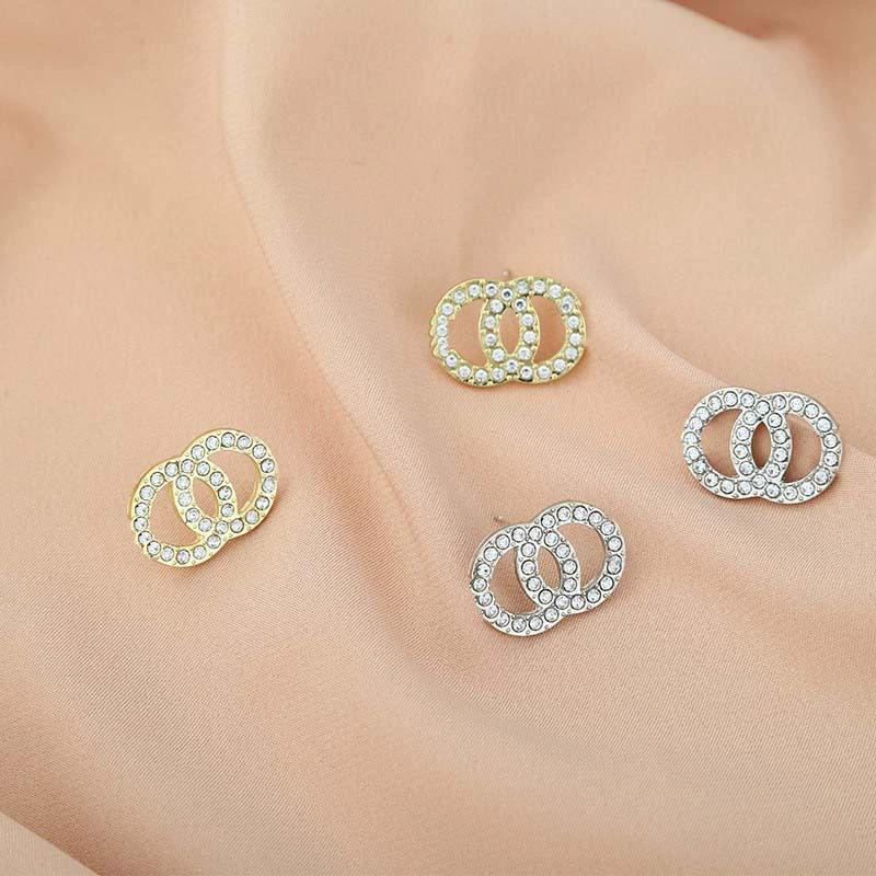 Hollow Double Circles Round Twist Knot Crystal Full Rhinestone Stud Earring for Women Temperament Wedding  Zircon Girl Gift