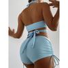 Sexy High Waist Two-piece Bikini Women's Solid Hollow Swimsuit Cross Gathered Swimwear Summer Drawstring Beach Bathing Suit