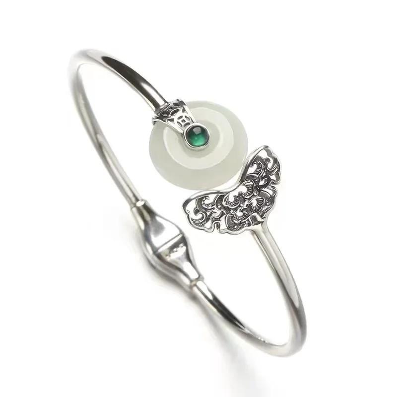 

Vintage Bangles Chinese Style Banquet Classic Simple Natural An White Jade Round Bracelet For Women Jewelry