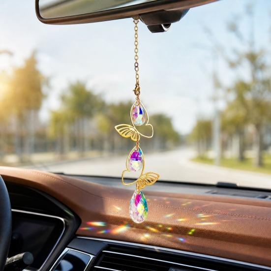 Sun Catcher Butterfly Crystal Hanging Ornament Iron Metal Frame with Gold-Plated Finish Light