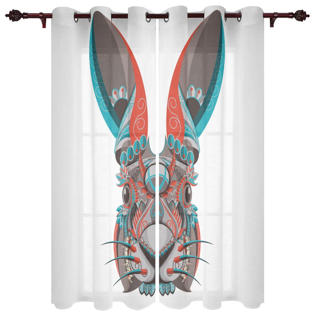 Modern Window Curtains Bunny Rabbit with Flowers Watercolor Luxury Fashion Curtains for Living Room Bedroom Kitchen Drapes