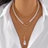 Vintage Punk Gold Plated Imitation Pearl Portrait Coin Pendant Necklace for Women Multilayer Evil Eye Palm Choker Party Jewelry