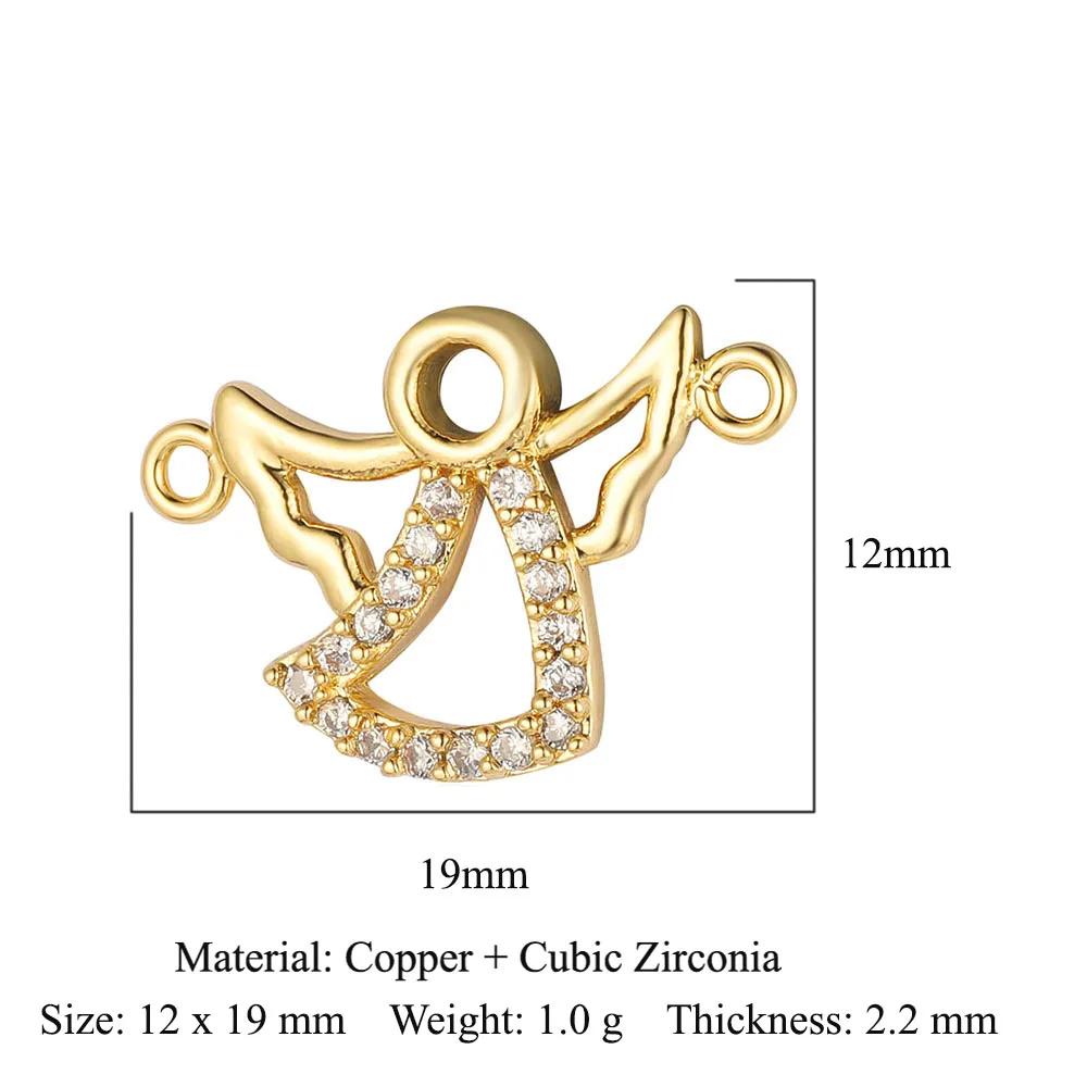 Crown Heart Bowknot Brass CZ Connector Charm Butterflry Corss Angel Bee Evil Eye Star Bracelet Making DIY Jewelry