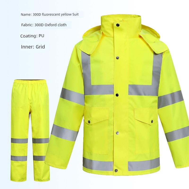 Outdoor Fluorescent Yellow Raincoat Suit Men's and Women's Traffic Road Administration Reflective Warning Separates Rain Pants New Safety Warning Suit