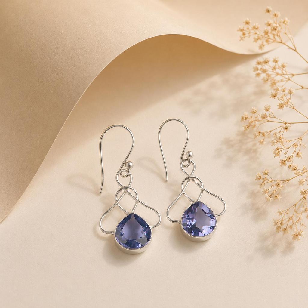 Iolite Gemstone Silver Drop/Dangle Earrings 925 Sterling Silver Women's Jewelry For Gift EE-2-9