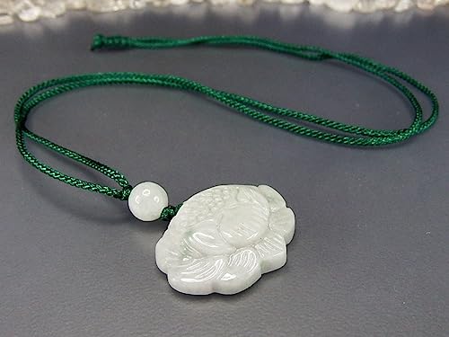 [Stone Street] Rare Jadeite Lotus Flower Carving Pendant with Green Cord Necklace