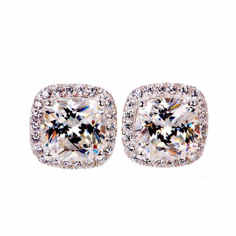 Luxury Female Crystal Zircon Stone Stud Earring Silver Color Yellow White Pink Earrings Vintage Wedding Jewelry For Women