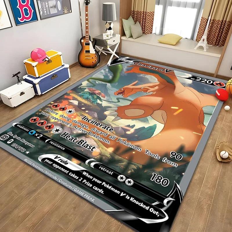 Japanese Anime Pokemon Charizard Card Pattern Rug for Bedroom Living Room Non-slip Exquisite Home Decor,Washable Rug Potdemiel