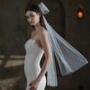 V849 Women Wedding Accessories Exquisite Bridal White Veil Two-Layer Tulle Brides Marriage Veil with Hard Netting Pearl Bow