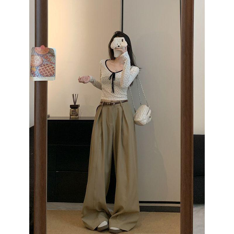 Kumikumi Stylish Minimalist Pure Color Suit Casual Pants Female Fall Loose Slim Looking Drooping Wide-Leg Pants Pants
