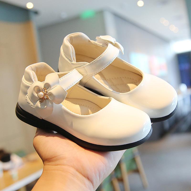 Kids Girls Patent Leather Mary Jane Shoes With Bow Decoration 26 белый